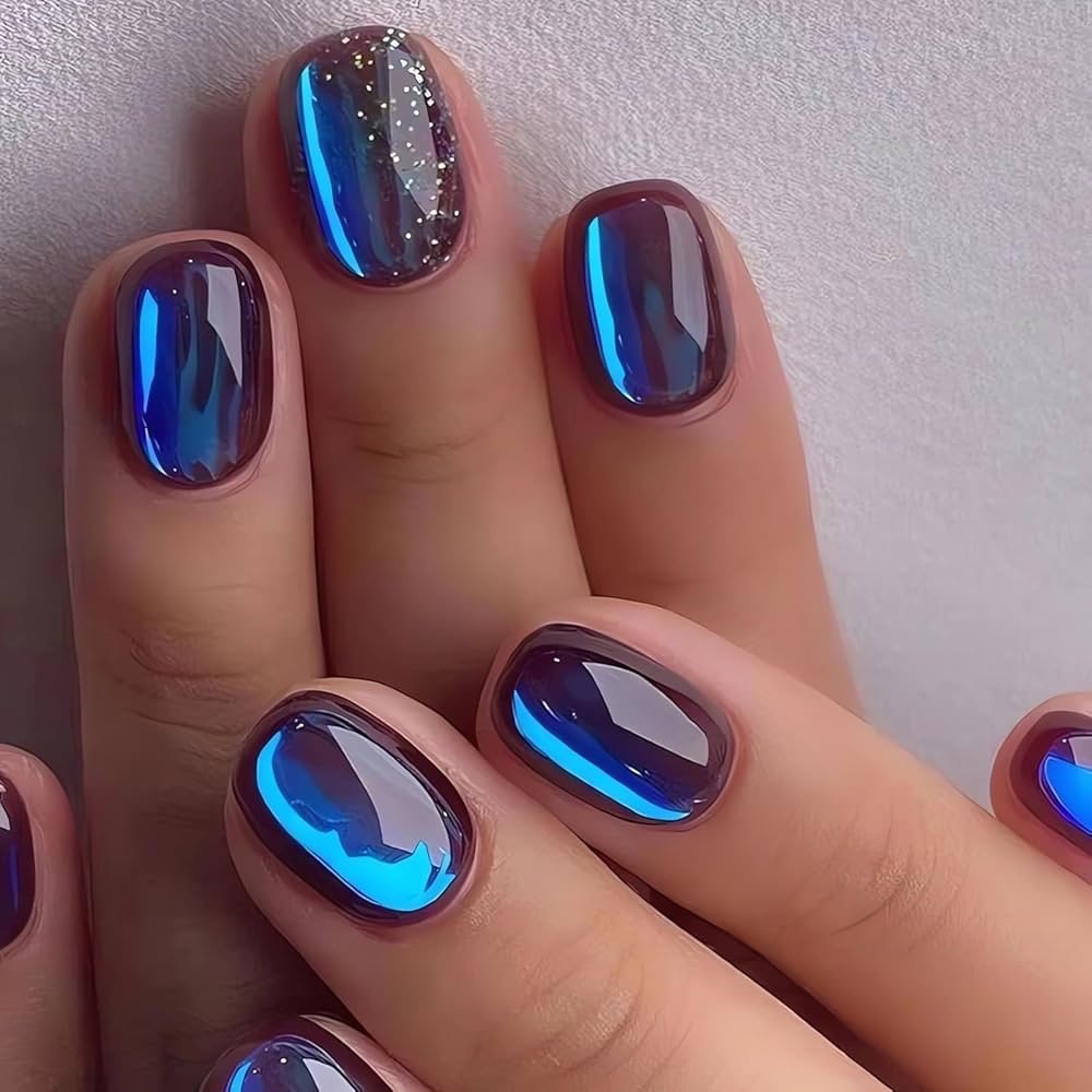 Blue and Purple Glossy Nail Art